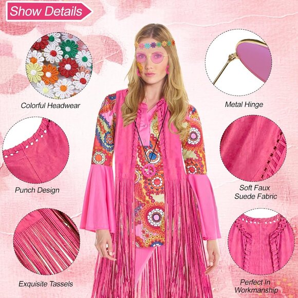 Vintage 70s Hippie Fringe Vest Women's Costume Outfits Accessories - Picture 3 of 7